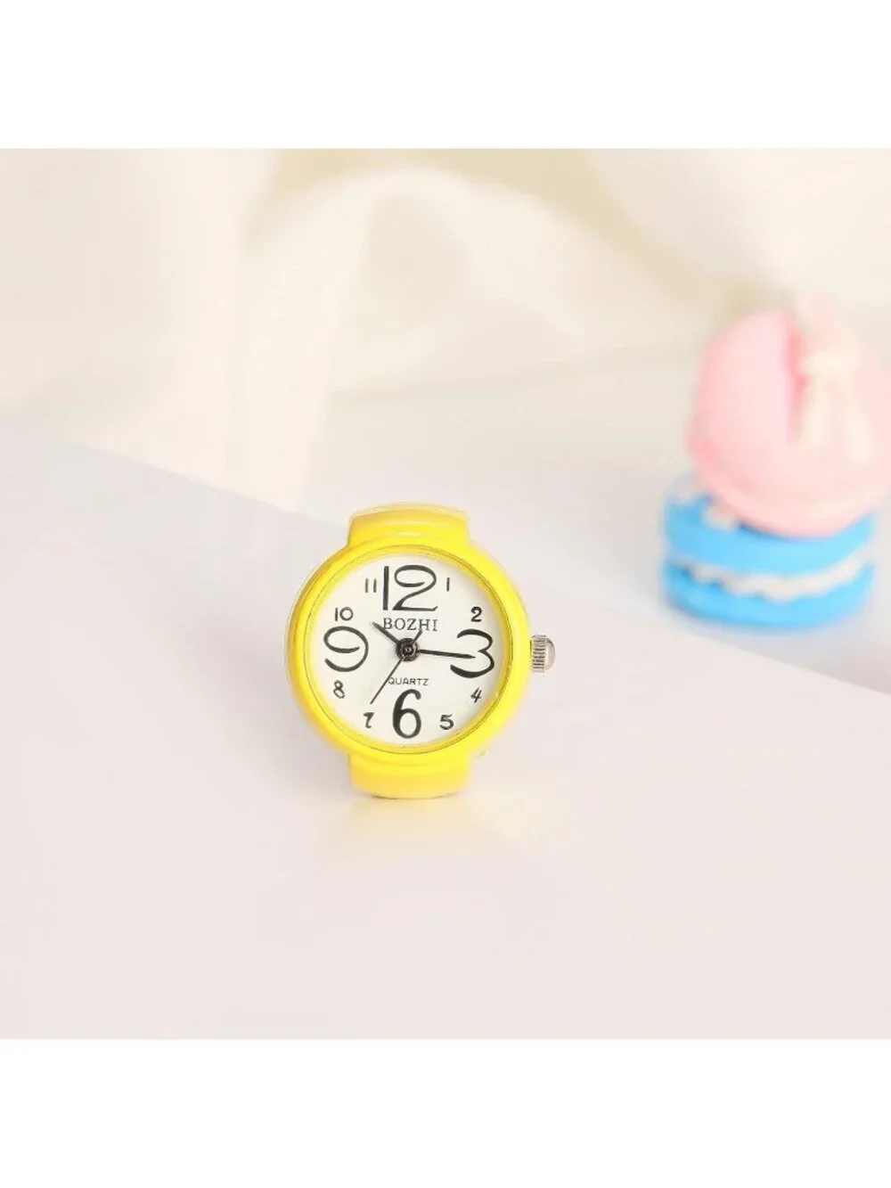 Unisex Yellow Analog Quartz Easy Read Adjustable Modern Round Finger Ring Watch